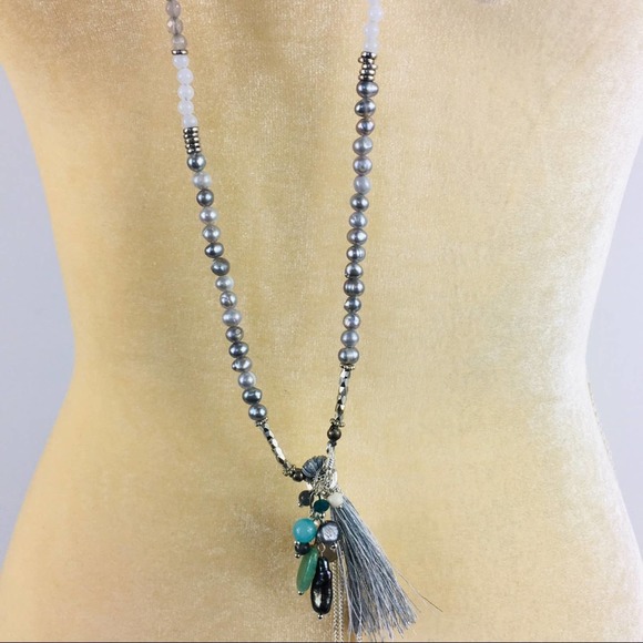 Tassel necklace with real pearls 20” - Picture 3 of 5